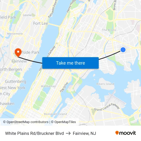 White Plains Rd/Bruckner Blvd to Fairview, NJ map