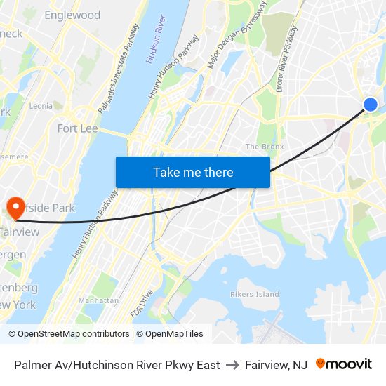 Palmer Av/Hutchinson River Pkwy East to Fairview, NJ map