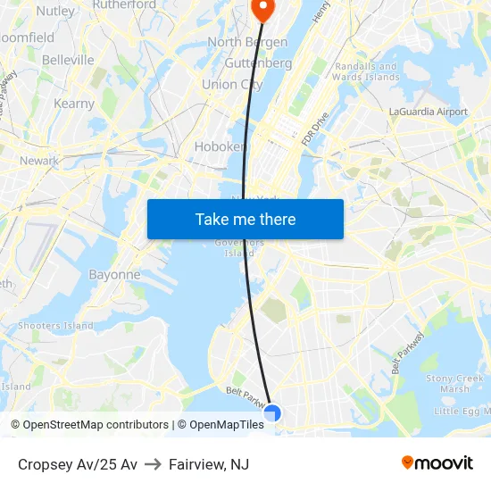 Cropsey Av/25 Av to Fairview, NJ map