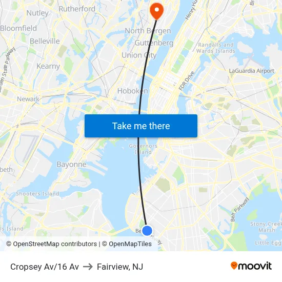 Cropsey Av/16 Av to Fairview, NJ map