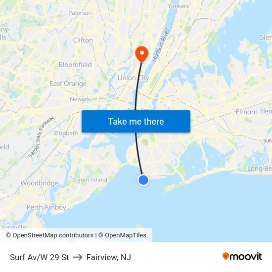 Surf Av/W 29 St to Fairview, NJ map