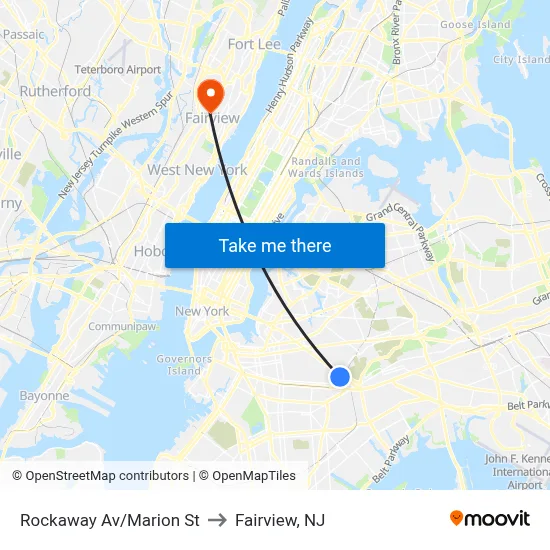 Rockaway Av/Marion St to Fairview, NJ map