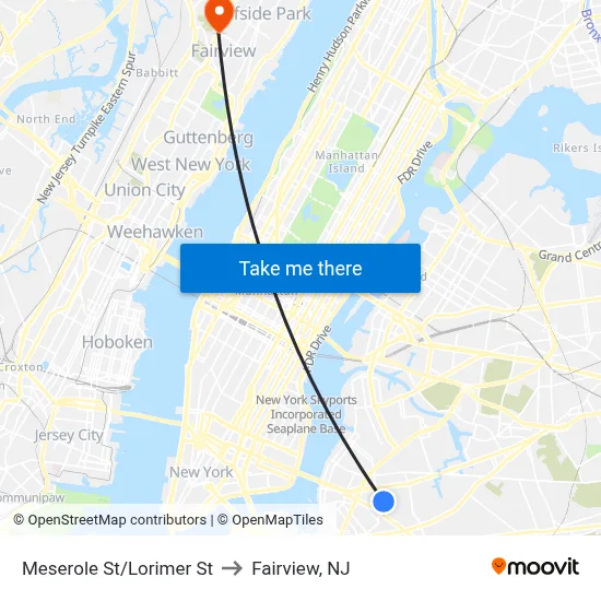 Meserole St/Lorimer St to Fairview, NJ map
