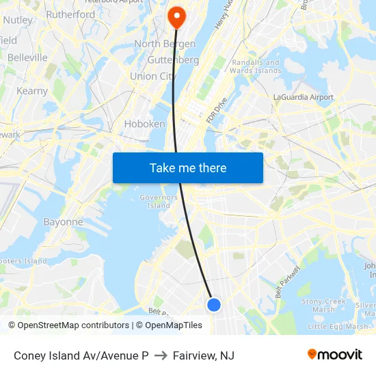 Coney Island Av/Avenue P to Fairview, NJ map