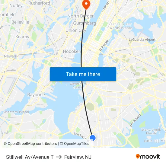 Stillwell Av/Avenue T to Fairview, NJ map