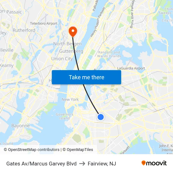 Gates Av/Marcus Garvey Blvd to Fairview, NJ map