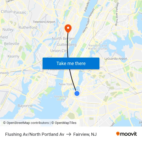 Flushing Av/North Portland Av to Fairview, NJ map