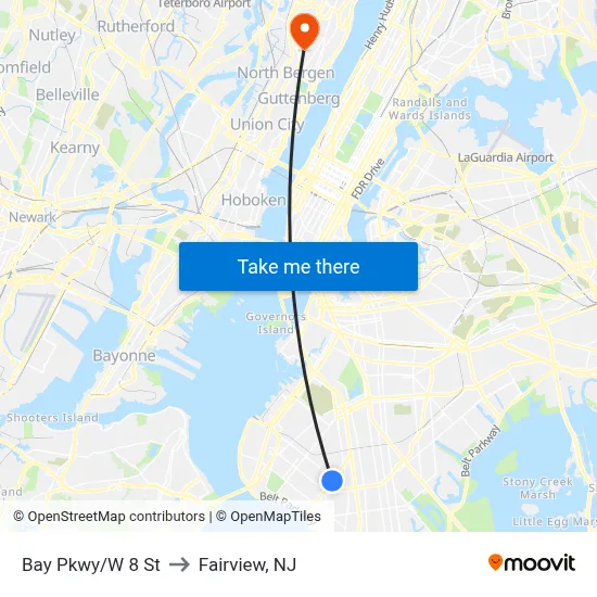 Bay Pkwy/W 8 St to Fairview, NJ map