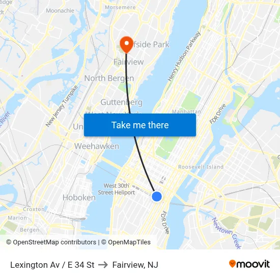 Lexington Av / E 34 St to Fairview, NJ map