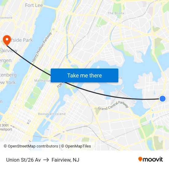 Union St/26 Av to Fairview, NJ map