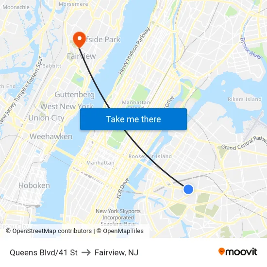 Queens Blvd/41 St to Fairview, NJ map