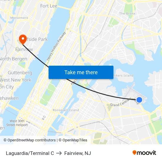 Laguardia/Terminal C to Fairview, NJ map