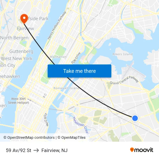 59 Av/92 St to Fairview, NJ map
