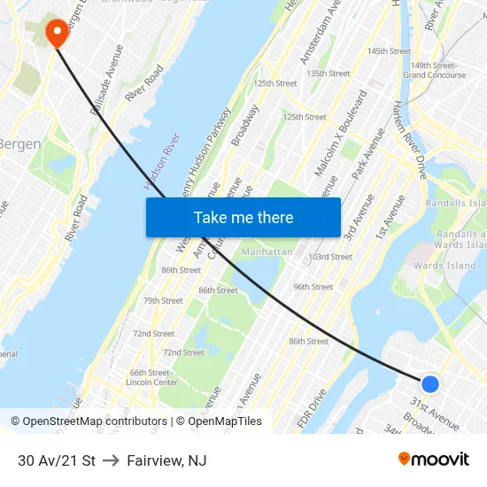 30 Av/21 St to Fairview, NJ map