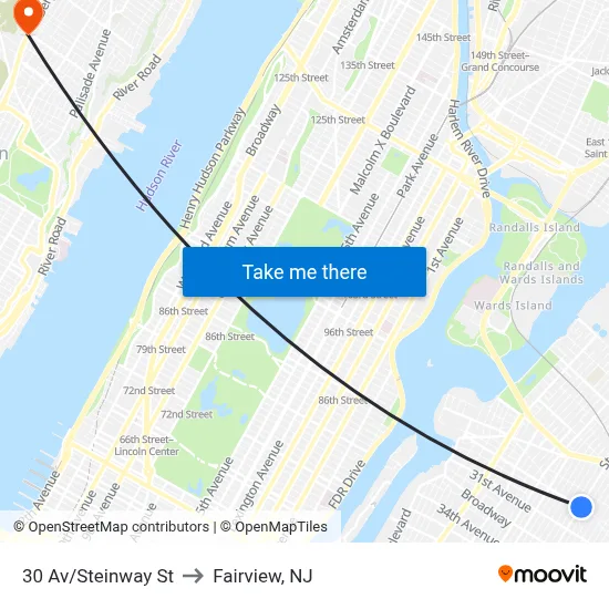 30 Av/Steinway St to Fairview, NJ map