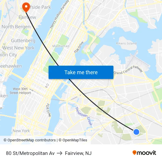 80 St/Metropolitan Av to Fairview, NJ map
