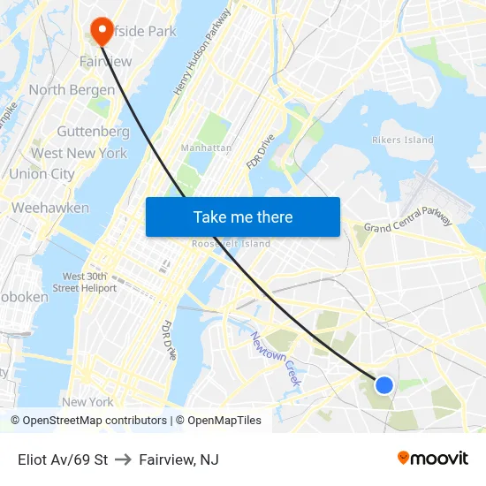 Eliot Av/69 St to Fairview, NJ map