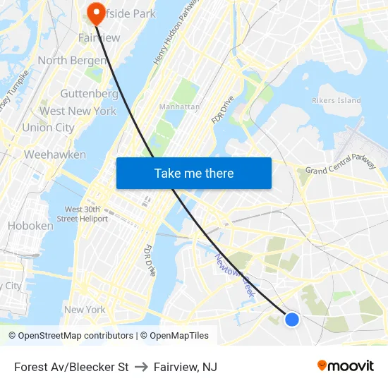 Forest Av/Bleecker St to Fairview, NJ map