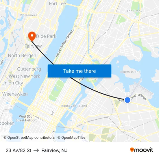 23 Av/82 St to Fairview, NJ map