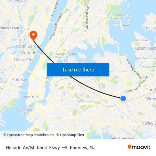 Hillside Av/Midland Pkwy to Fairview, NJ map