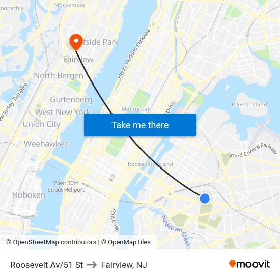 Roosevelt Av/51 St to Fairview, NJ map