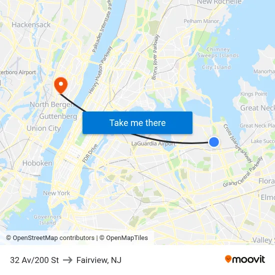 32 Av/200 St to Fairview, NJ map