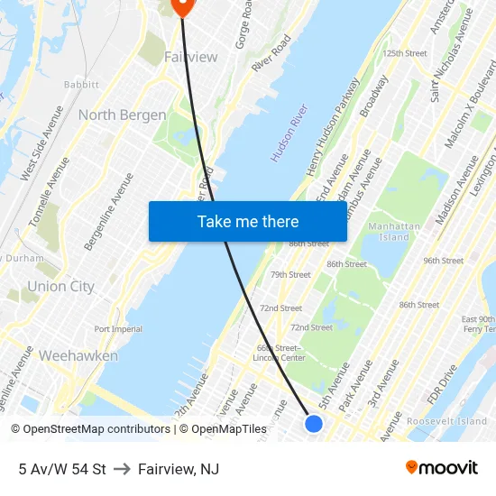 5 Av/W 54 St to Fairview, NJ map