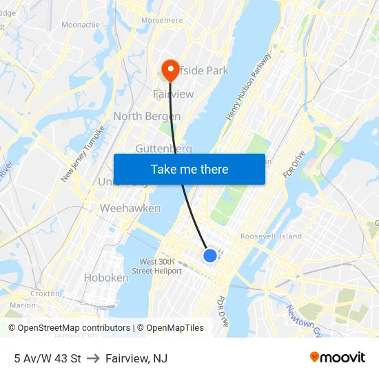5 Av/W 43 St to Fairview, NJ map