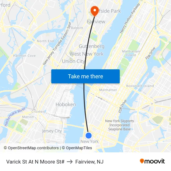 Varick St At N Moore St# to Fairview, NJ map