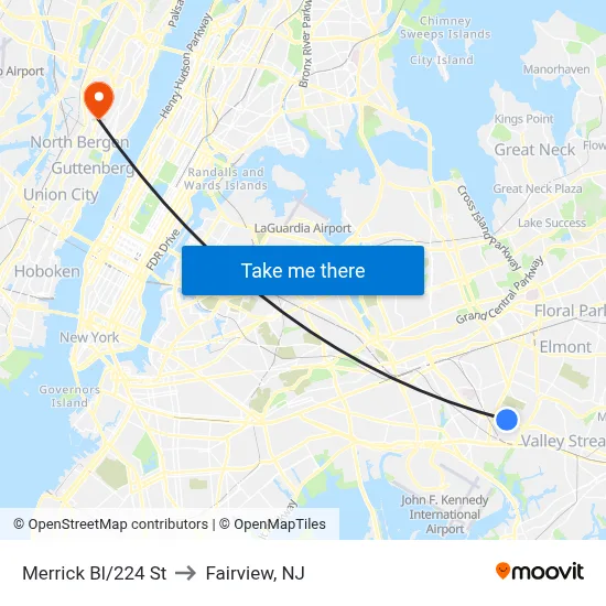 Merrick Bl/224 St to Fairview, NJ map