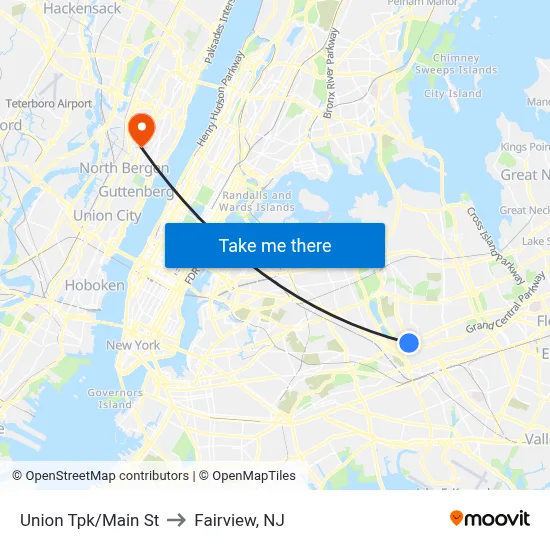 Union Tpk/Main St to Fairview, NJ map