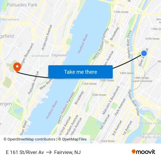 E 161 St/River Av to Fairview, NJ map