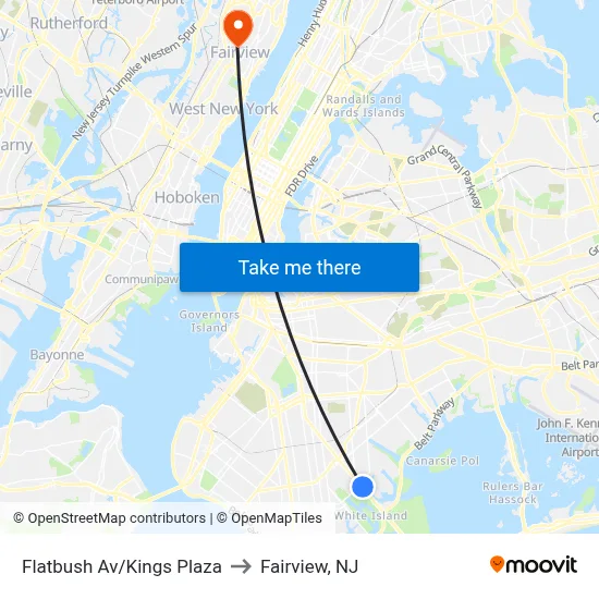 Flatbush Av/Kings Plaza to Fairview, NJ map
