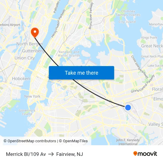 Merrick Bl/109 Av to Fairview, NJ map