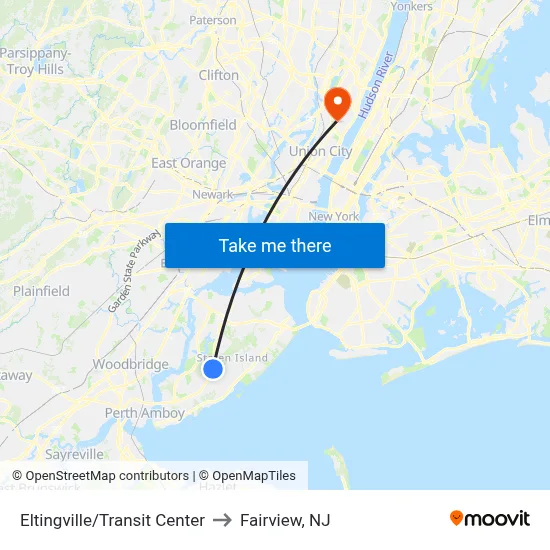 Eltingville/Transit Center to Fairview, NJ map