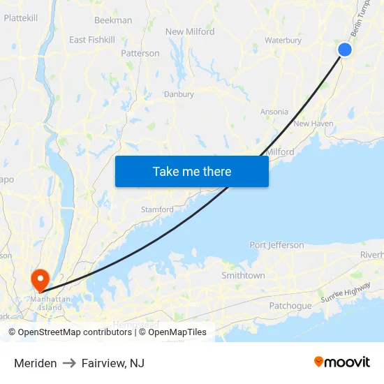 Meriden to Fairview, NJ map