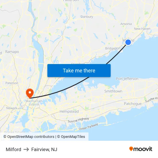 Milford to Fairview, NJ map