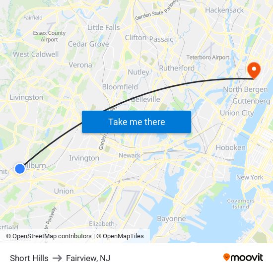 Short Hills to Fairview, NJ map