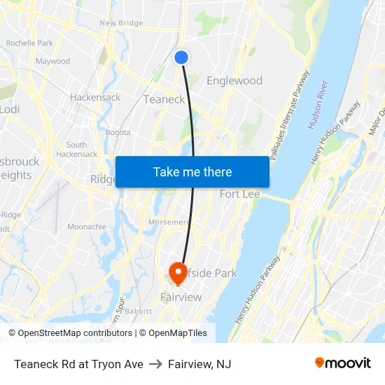 Teaneck Rd at Tryon Ave to Fairview, NJ map