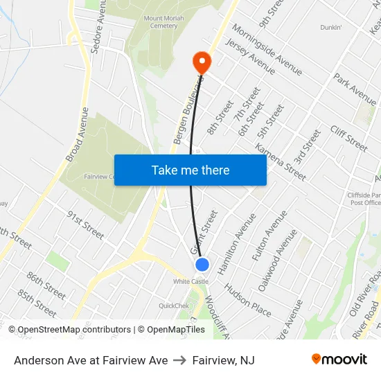 Anderson Ave at Fairview Ave to Fairview, NJ map