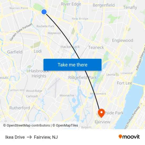 Ikea Drive to Fairview, NJ map