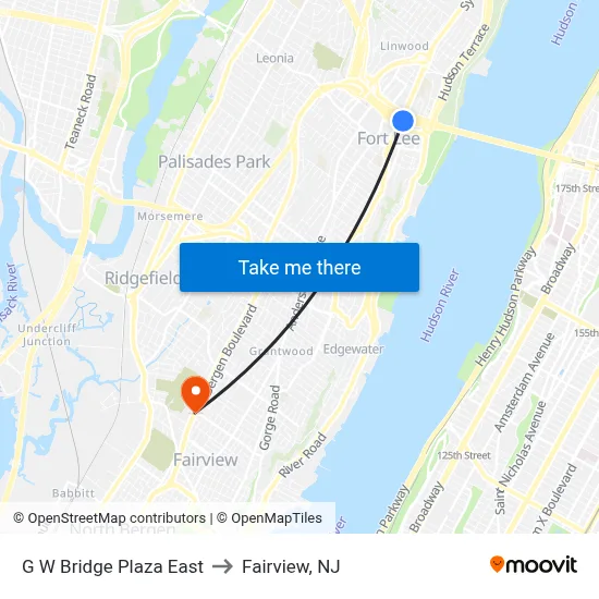 G W Bridge Plaza East to Fairview, NJ map