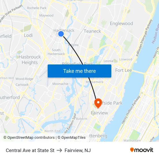 Central Ave at State St to Fairview, NJ map