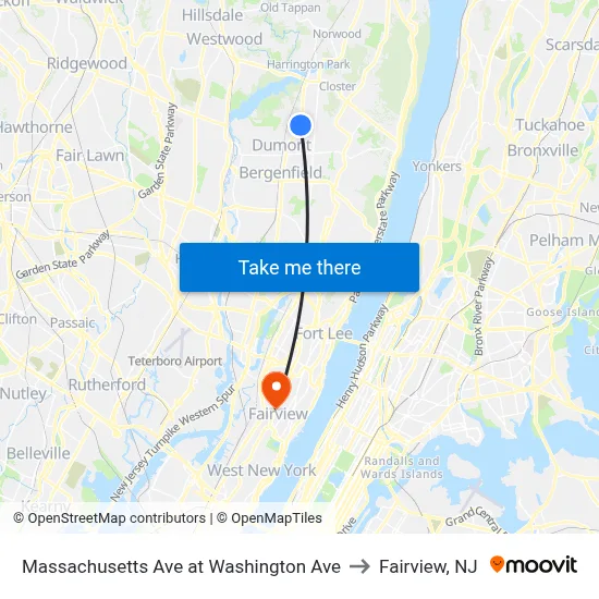 Massachusetts Ave at Washington Ave to Fairview, NJ map