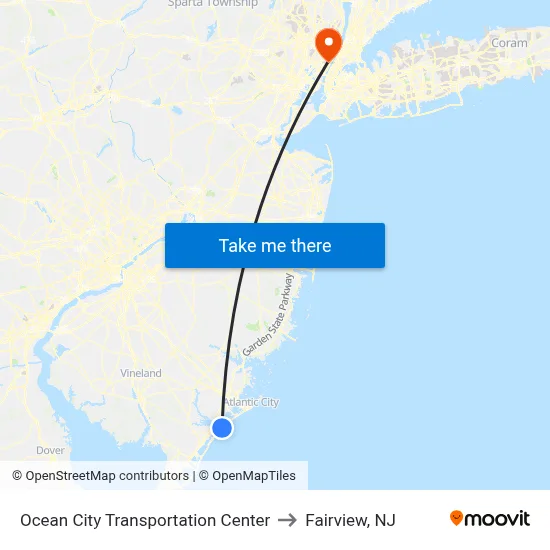 Ocean City Transportation Center to Fairview, NJ map