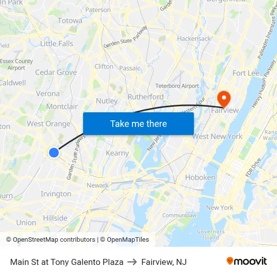 Main St at Tony Galento Plaza to Fairview, NJ map
