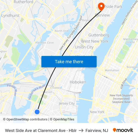 West Side Ave at Claremont Ave - Hblr to Fairview, NJ map