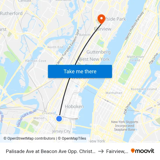 Palisade Ave at Beacon Ave Opp. Christ Hospital to Fairview, NJ map