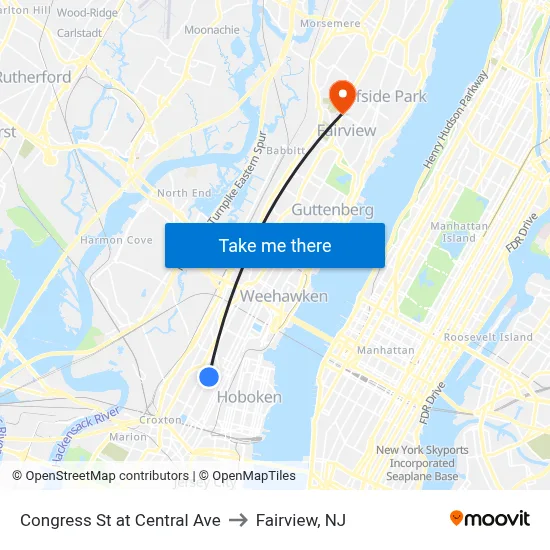 Congress St at Central Ave to Fairview, NJ map