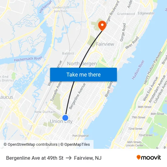 Bergenline Ave at 49th St to Fairview, NJ map